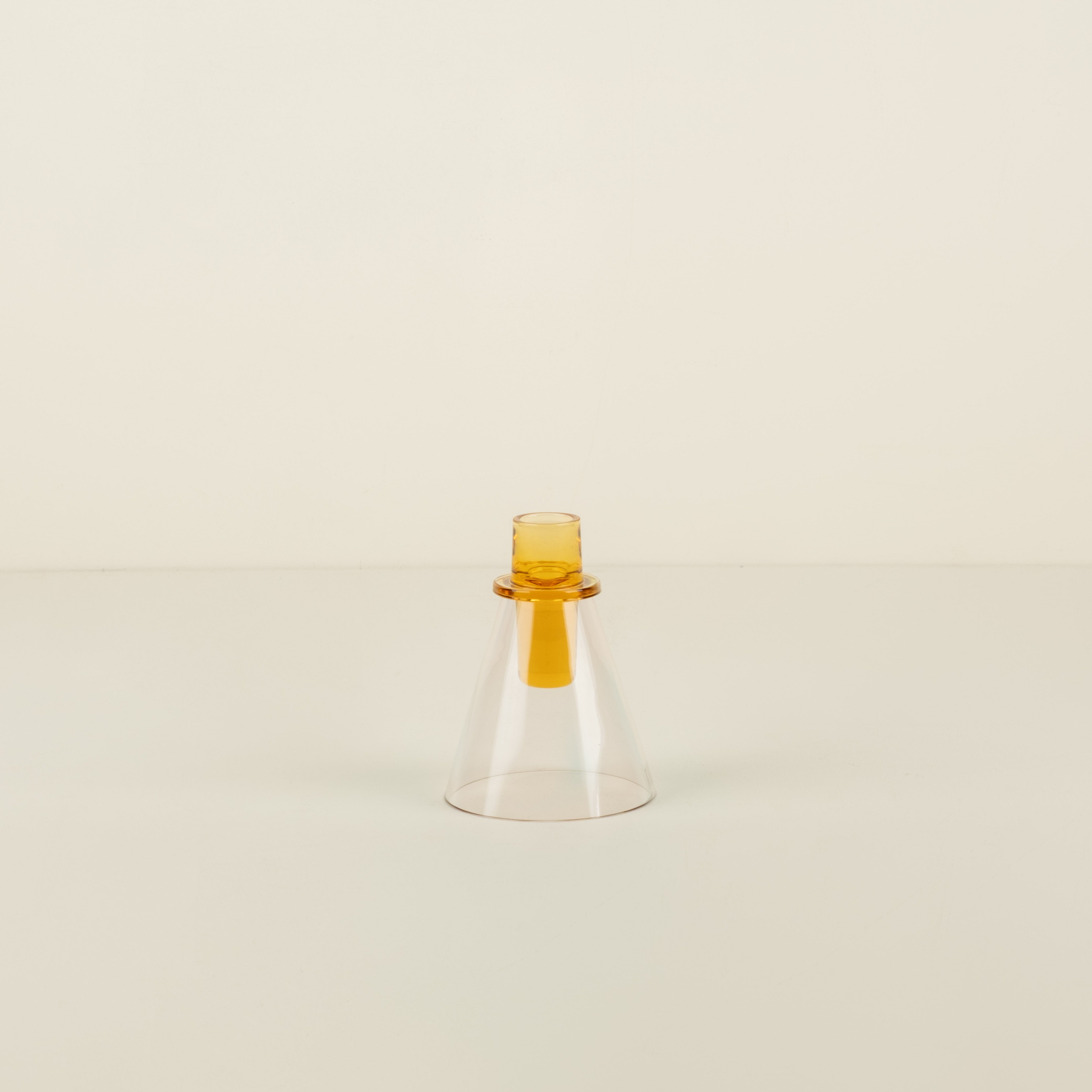 Amber/Pink Glass Candlestick