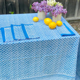 Blue Block Print Cotton Tablecloth
