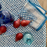 Blue Block Print Cotton Tablecloth