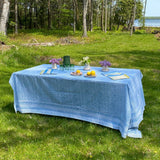 Blue Block Print Cotton Tablecloth
