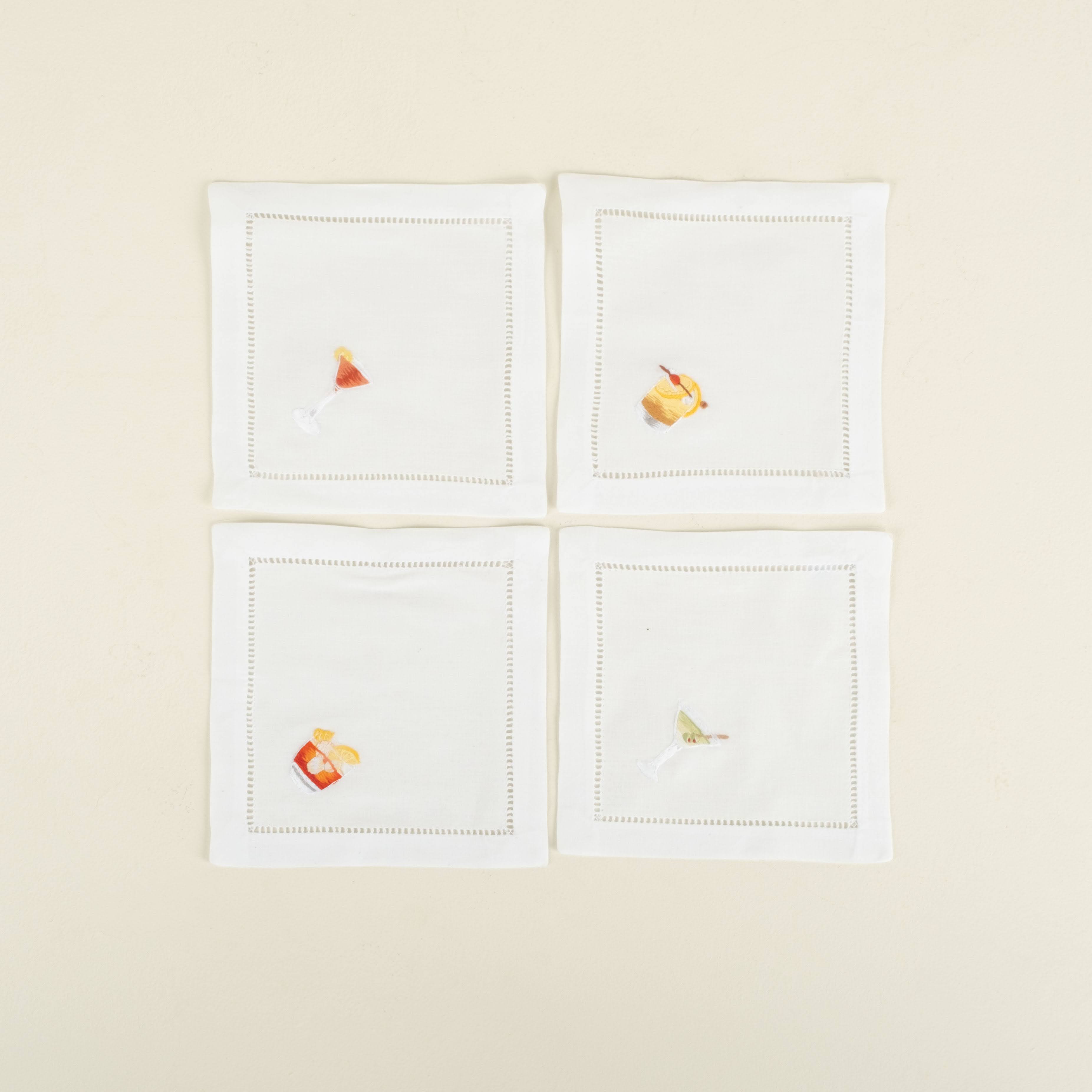 Classic Drinks Cocktail Napkins, Set/4