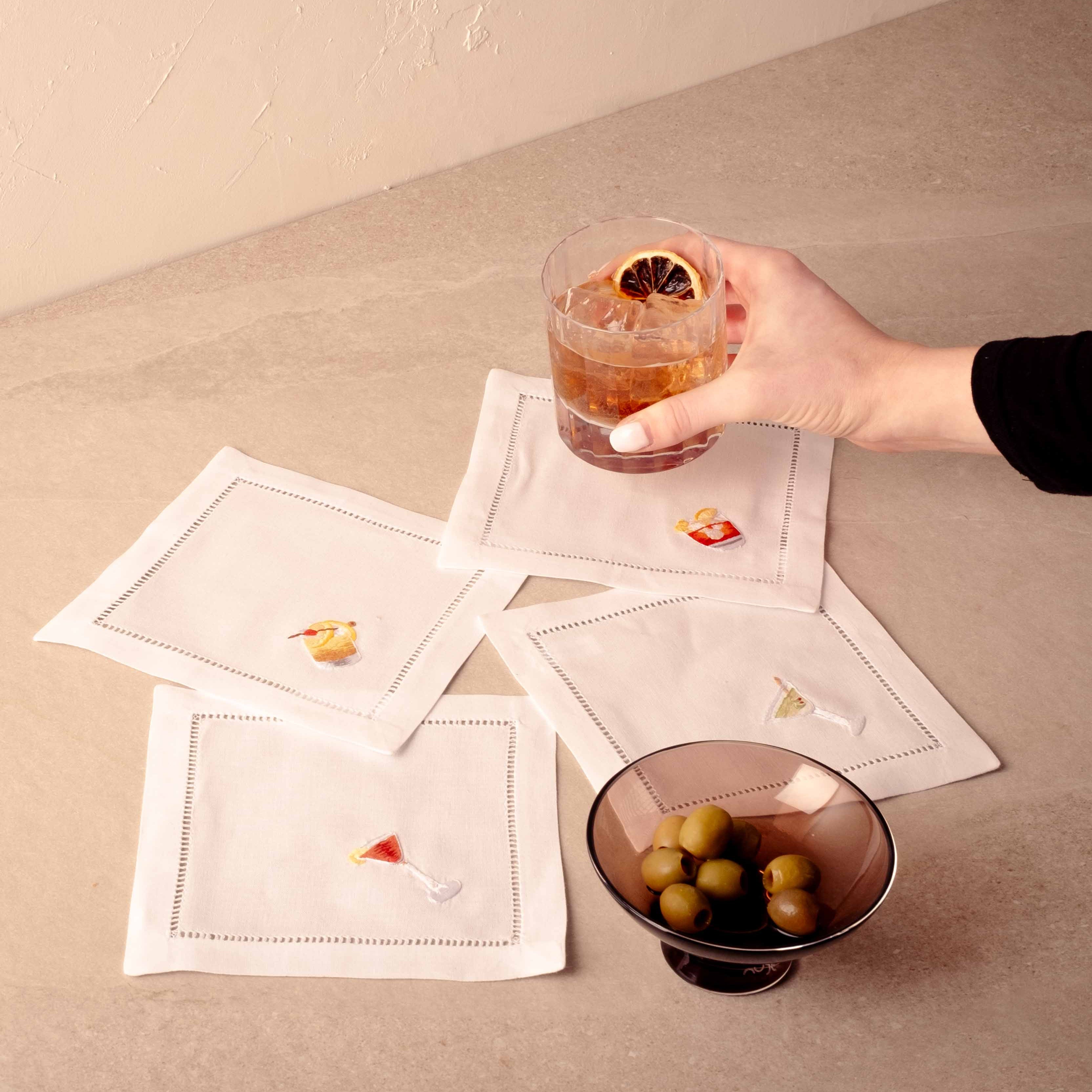 Classic Drinks Cocktail Napkins, Set/4