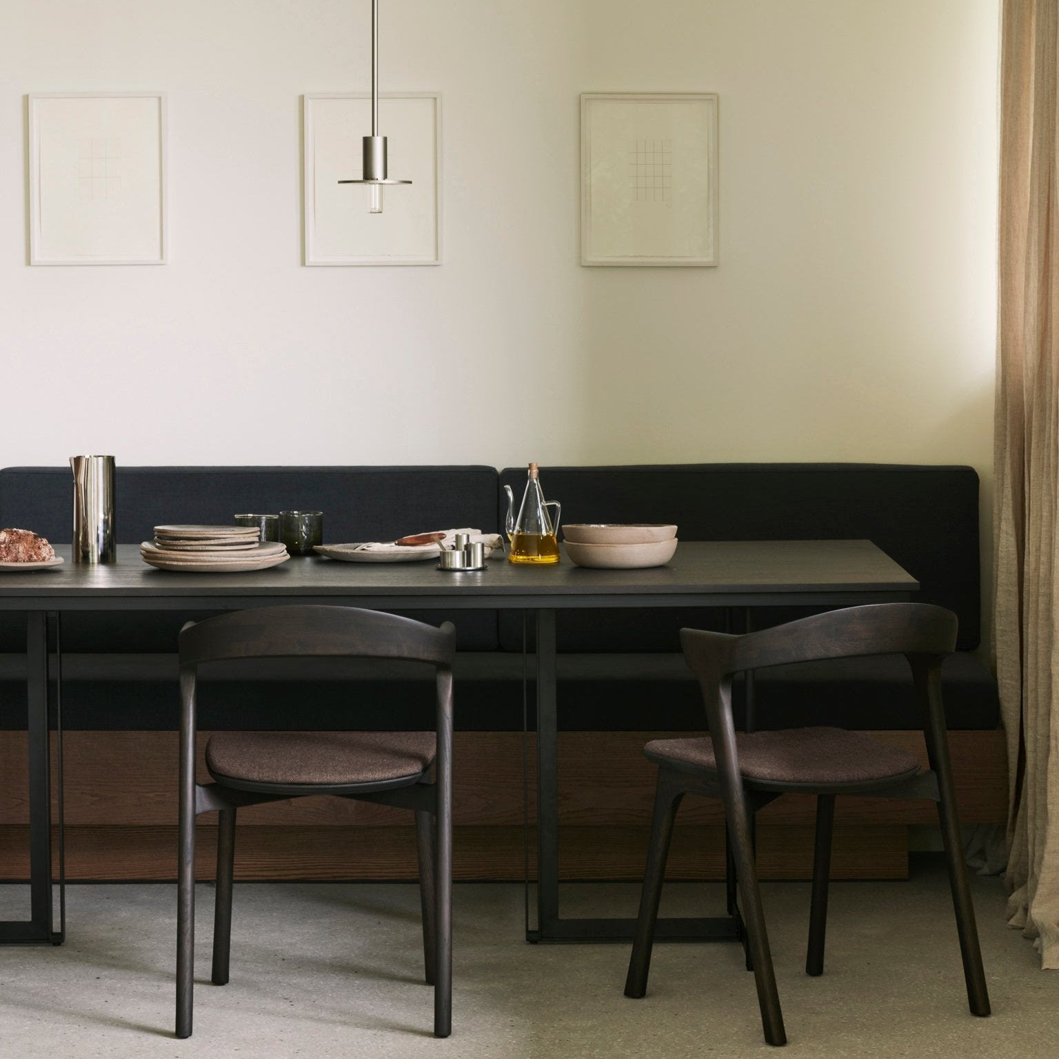 Bok Dining Chair, Varnished Oak, Brown, Warm Brown Fabric