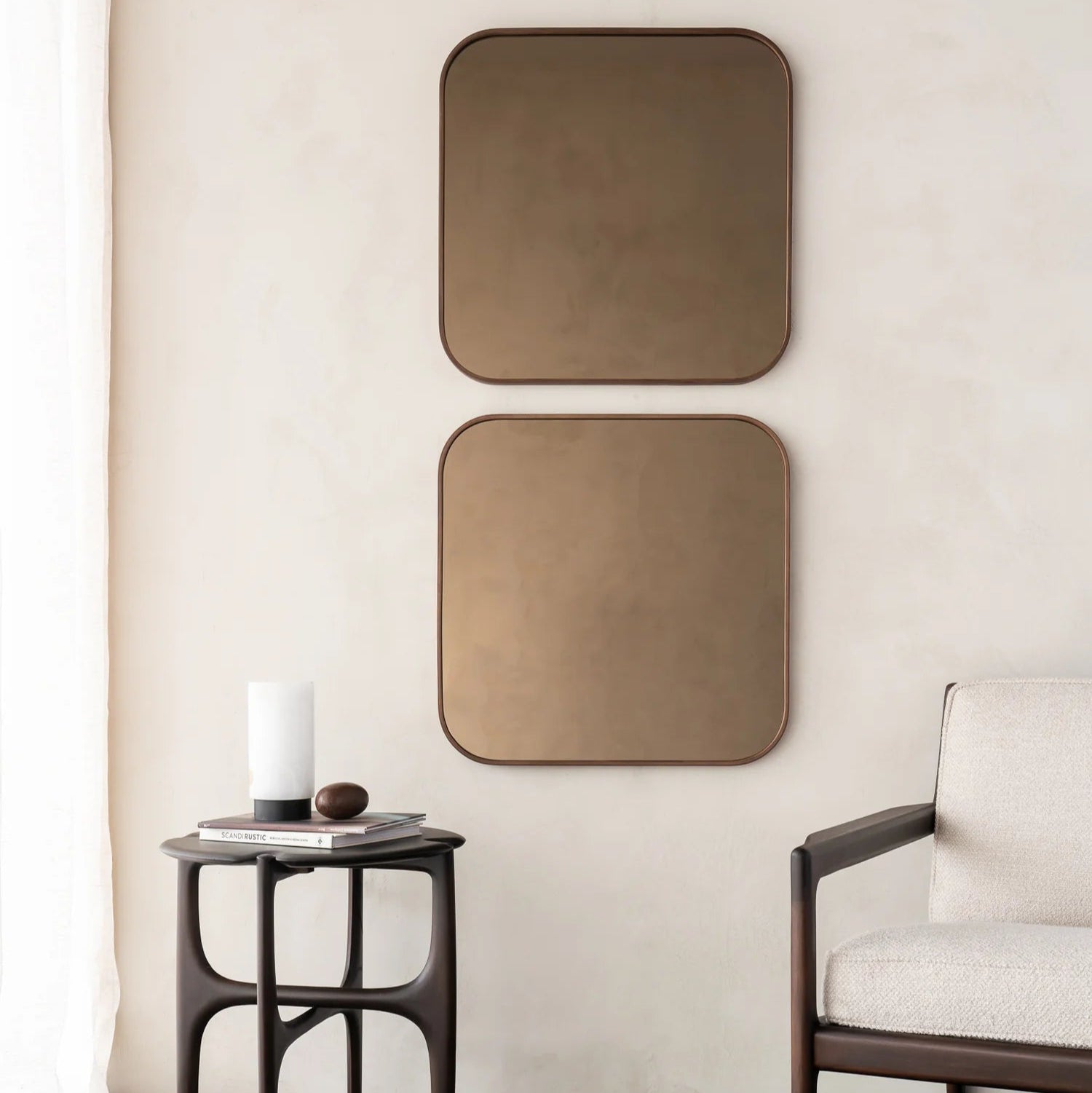 Camber Wall Mirror, Bronze, Wooden Frame, Square