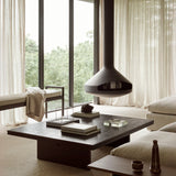 Grooves Coffee Table, Varnished Teak, Off Black