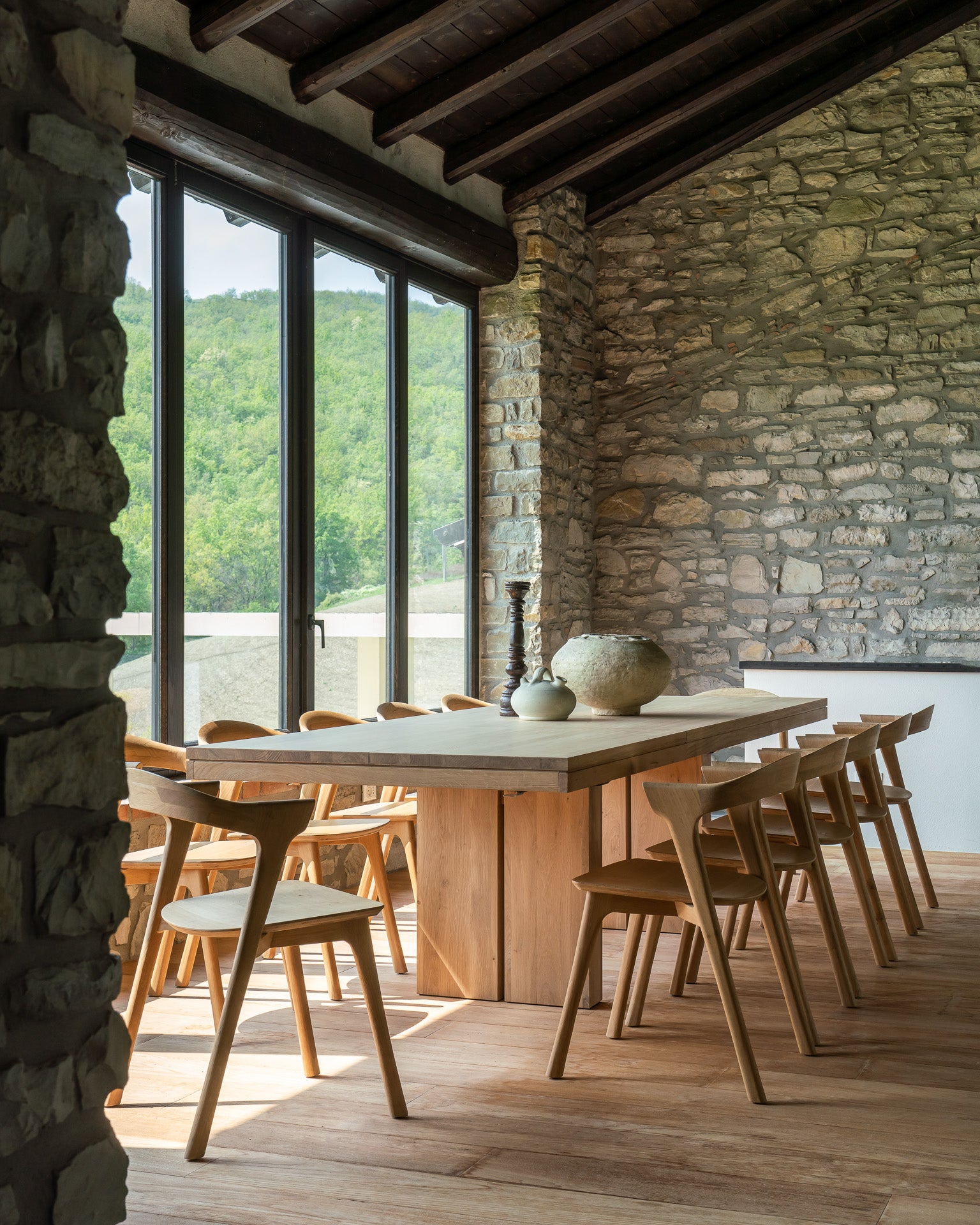 Oak Double Extendable Dining Table 118"