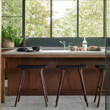 Osso Counter Stool, Varnished Teak, Brown, Black Leather