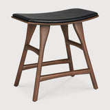 Osso Stool, Varnished Teak, Brown, Black Leather