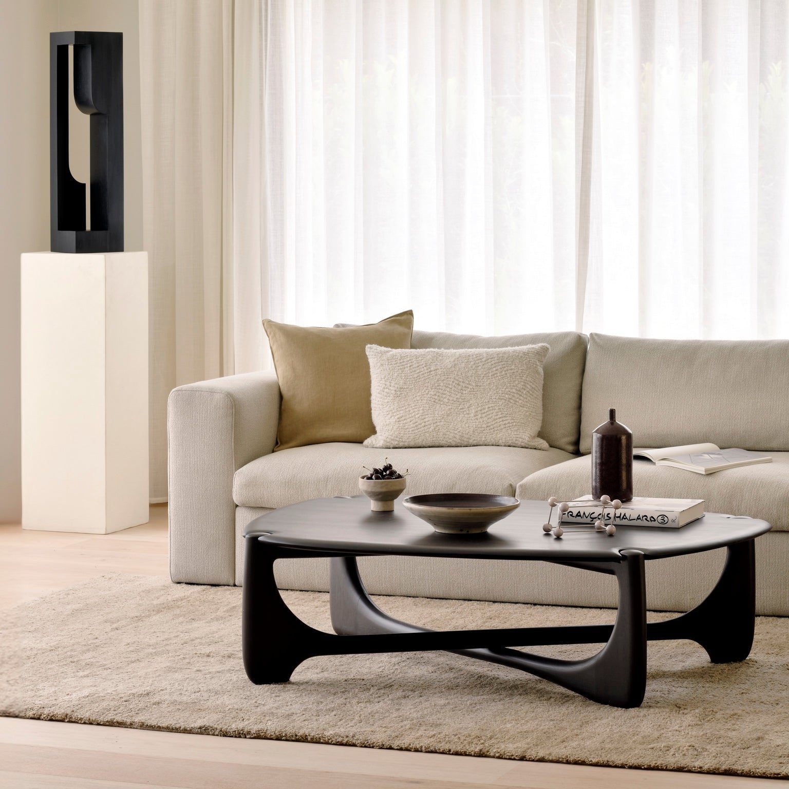 Pi Coffee Table, Varnished Mahogany, Dark Brown, Pebble Shape