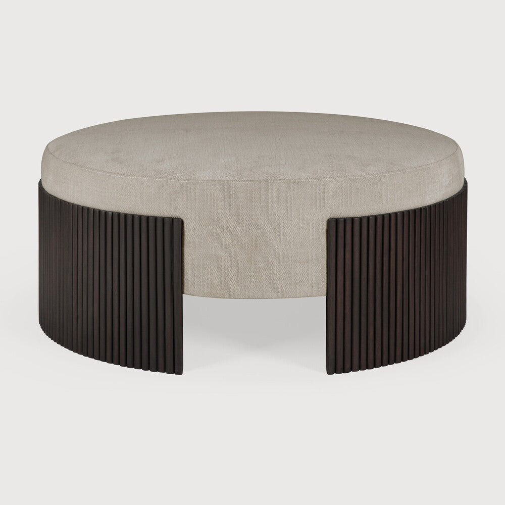 Roller Max Pouf, Varnished Mahogany, Dark Brown, Rice Fabric