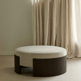 Roller Max Pouf, Varnished Mahogany, Dark Brown, Rice Fabric