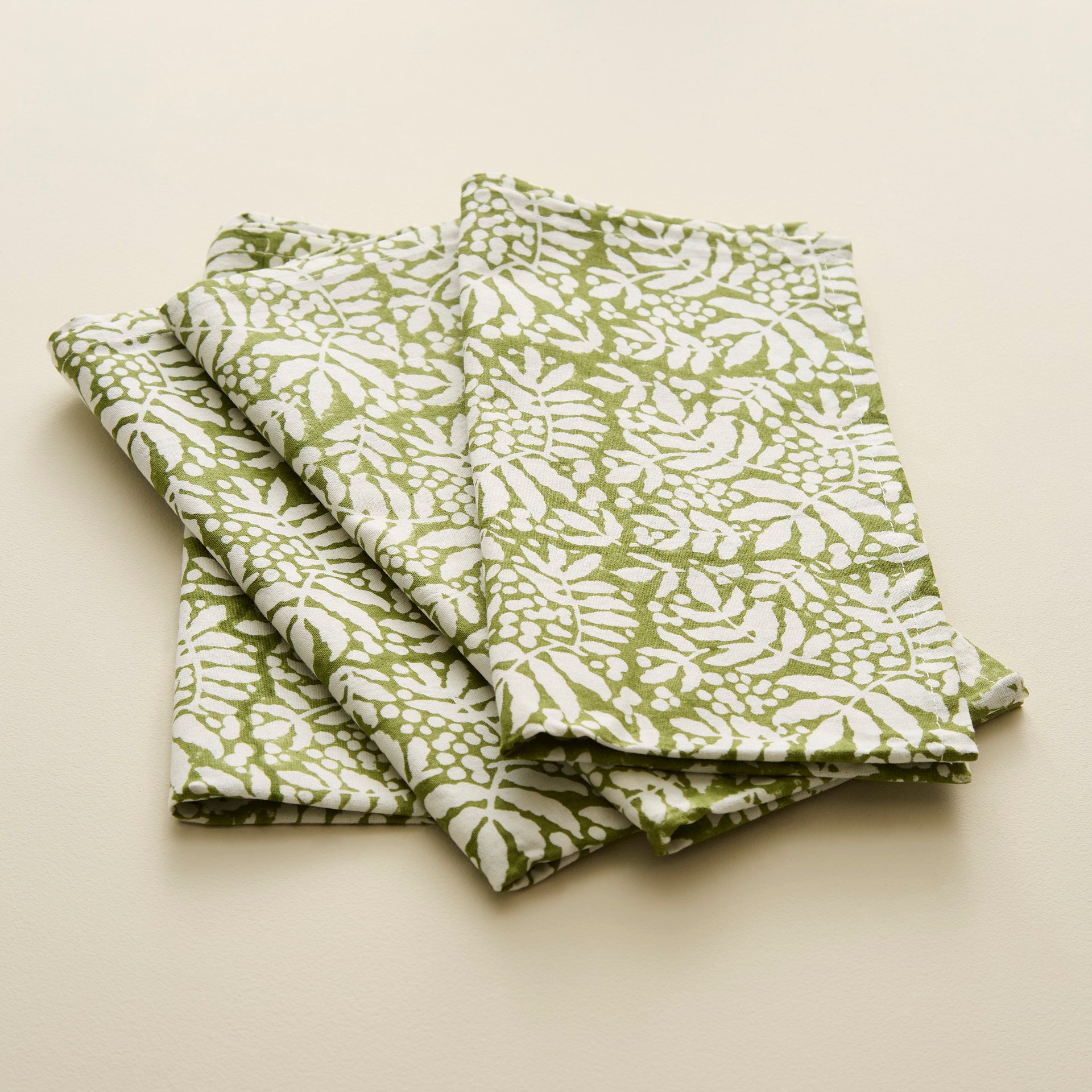 Gathered Garden Napkins, Moss Green, Set/4