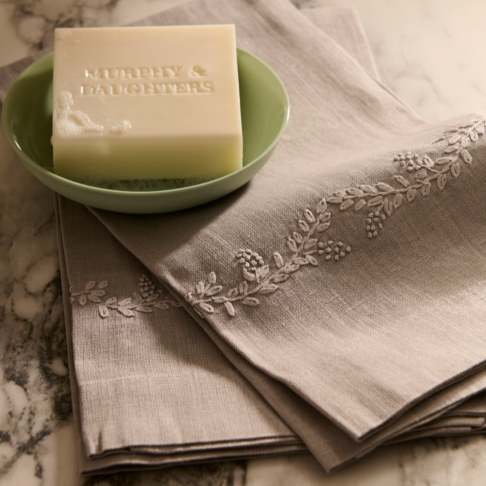 Prism Vine Linen Hand Towel, Grey