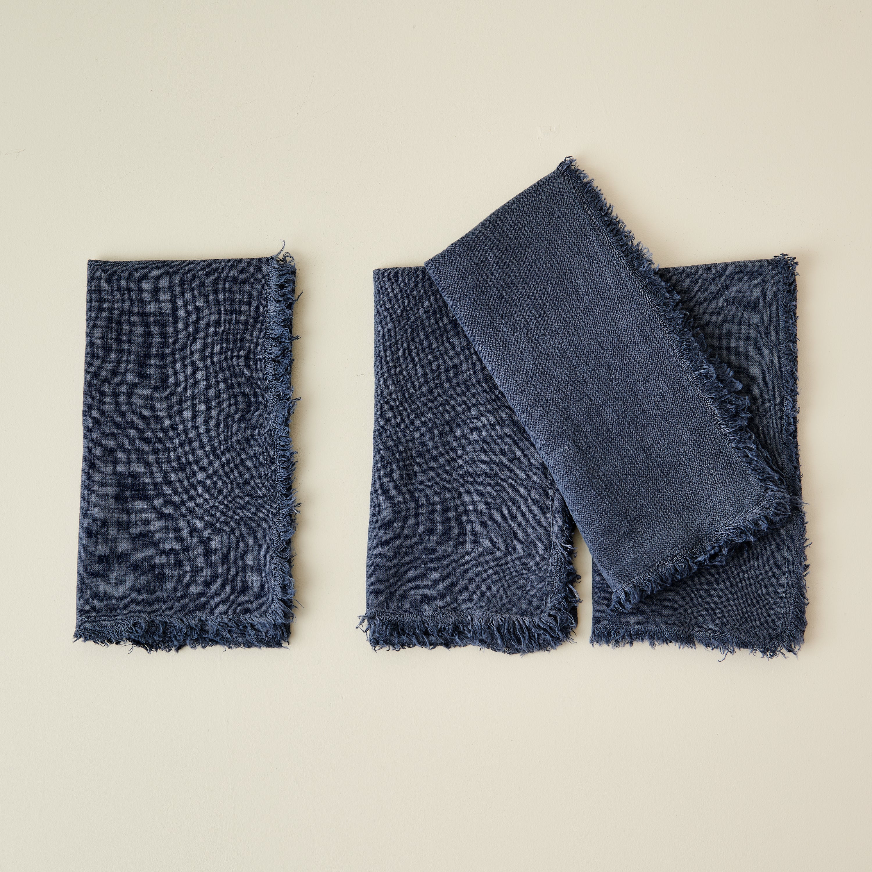 Linen Fringe Napkin, Navy, Set/4