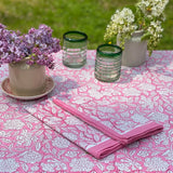 Pink Block Print Cotton Tablecloth