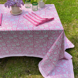 Pink Block Print Cotton Tablecloth