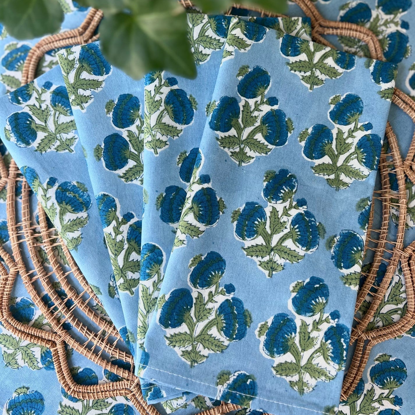 Poms Napkins, Bluebird, Set/4