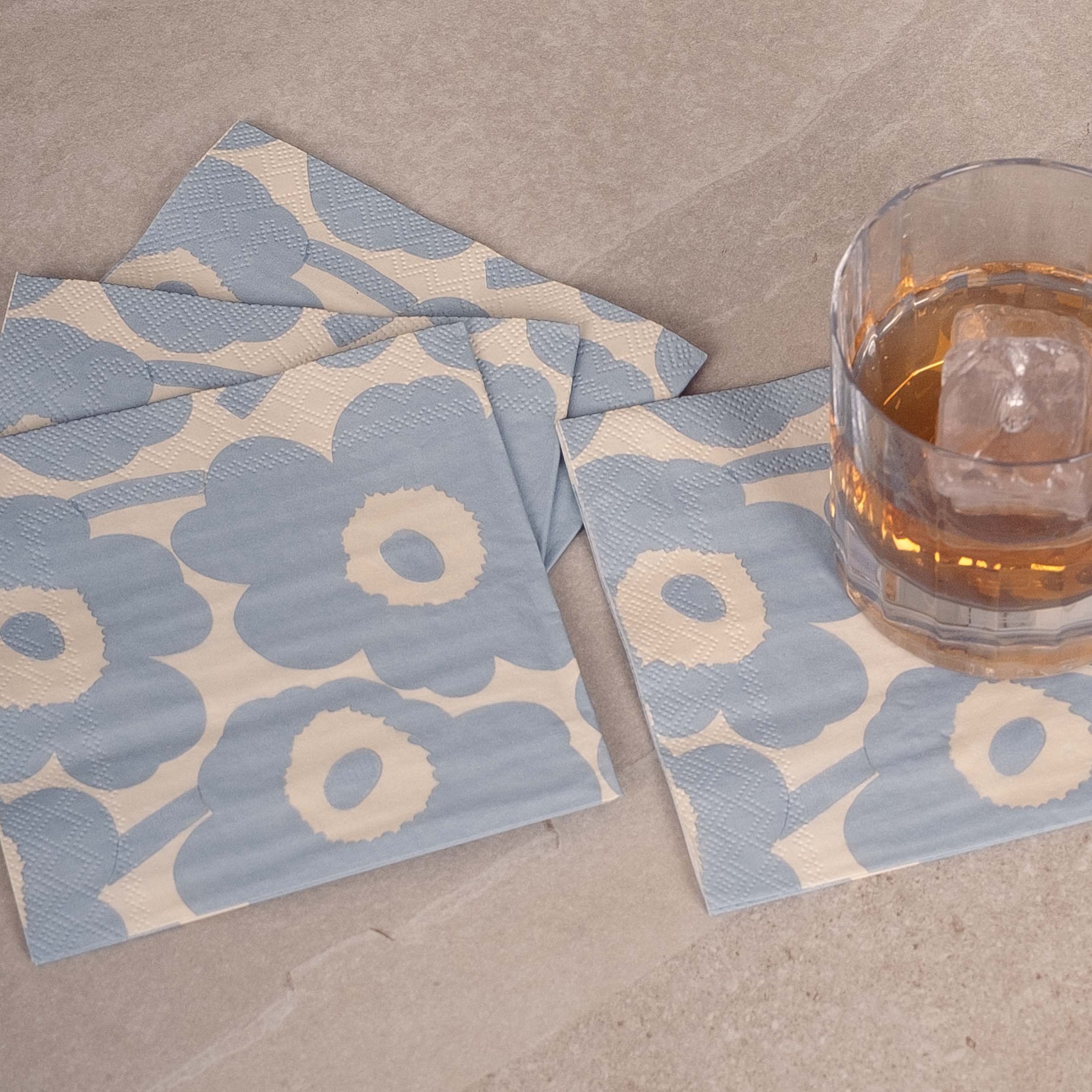 Sky Blue Unikko Paper Cocktail Napkins Lifestyle