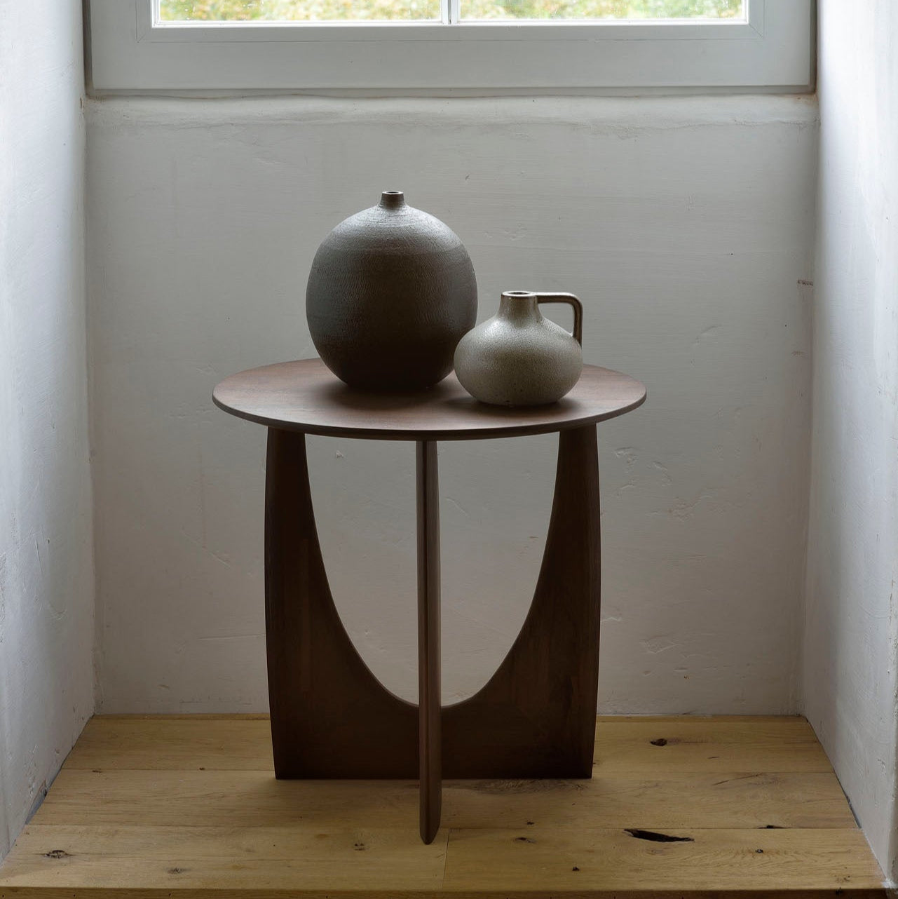 Teak Geometric Brown Side Table