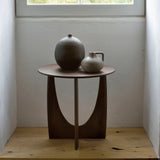 Teak Geometric Brown Side Table