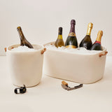 Medium Resin Champagne Bucket with Leather Handles, White