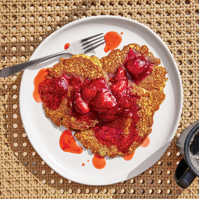Lacy Cornmeal Pancakes With Strawberry Compote