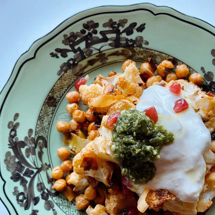 Harissa Roasted Cauliflower + Chickpea Salad