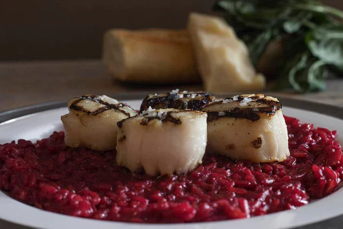 Grilled Scallops with Beet Risotto