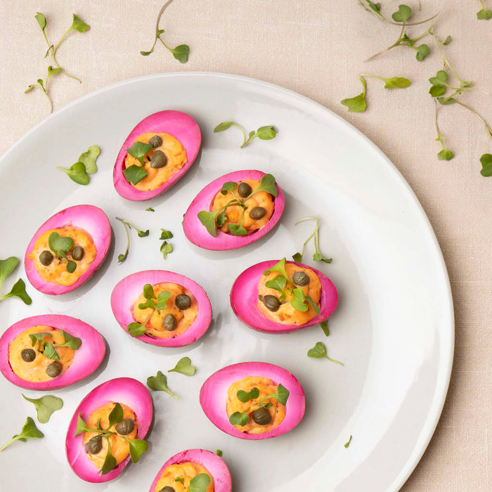 Pink Pickled Deviled Eggs