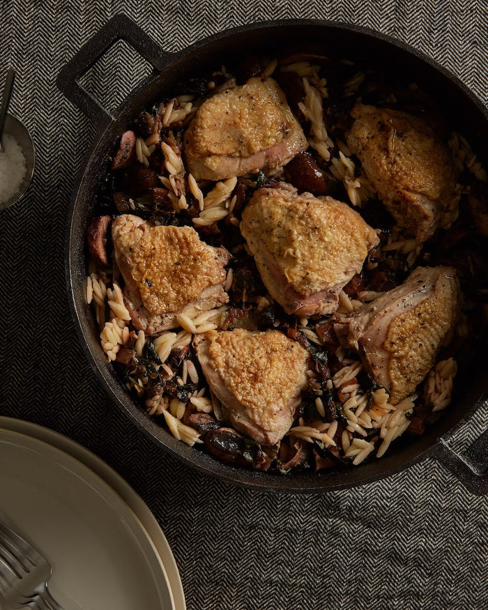 One Pot Chicken Thighs and Orzo