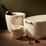 Medium Resin Champagne Bucket with Leather Handles, White