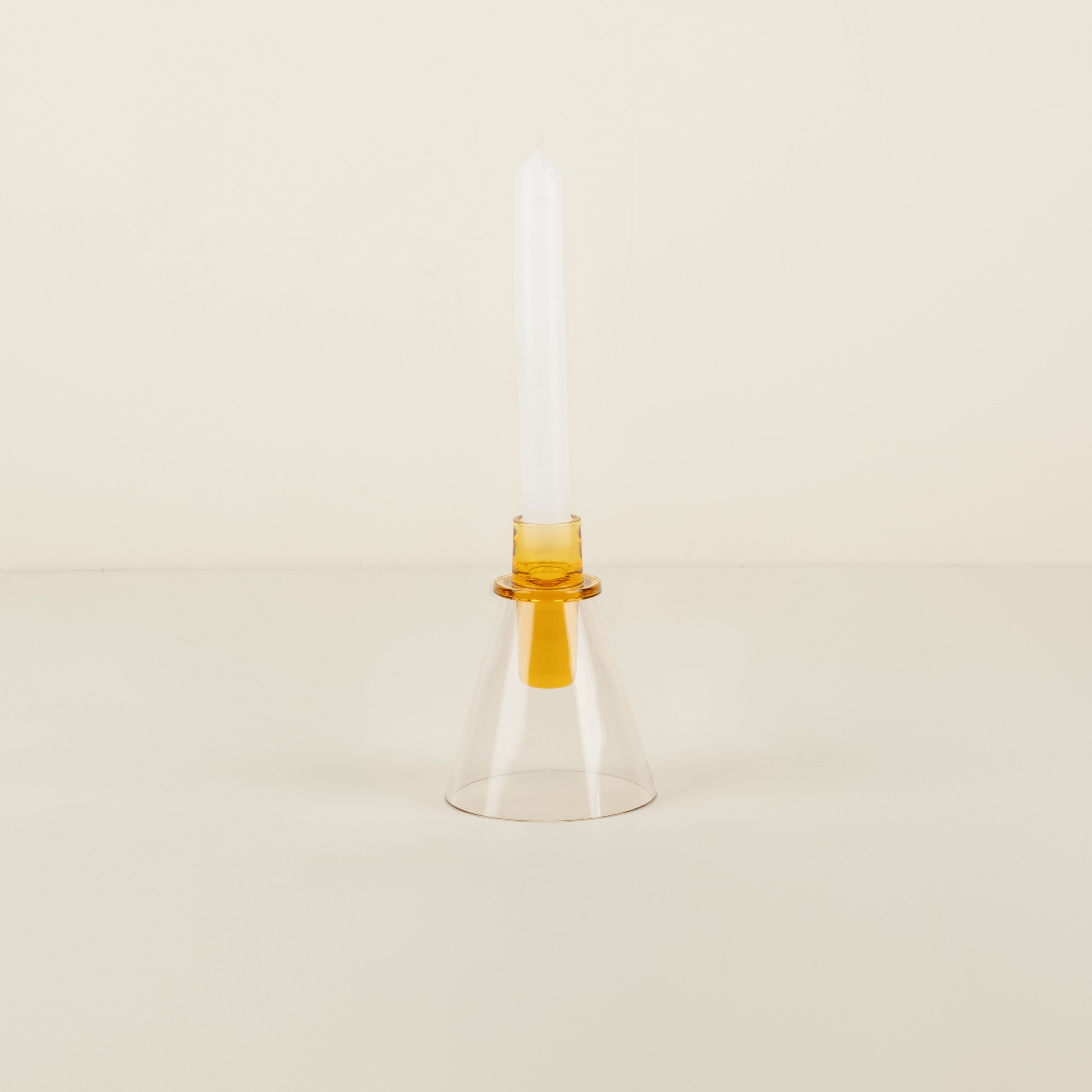 Amber/Pink Glass Candlestick