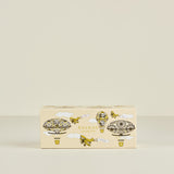 Box of Boodles collection with decorative designs on a beige background