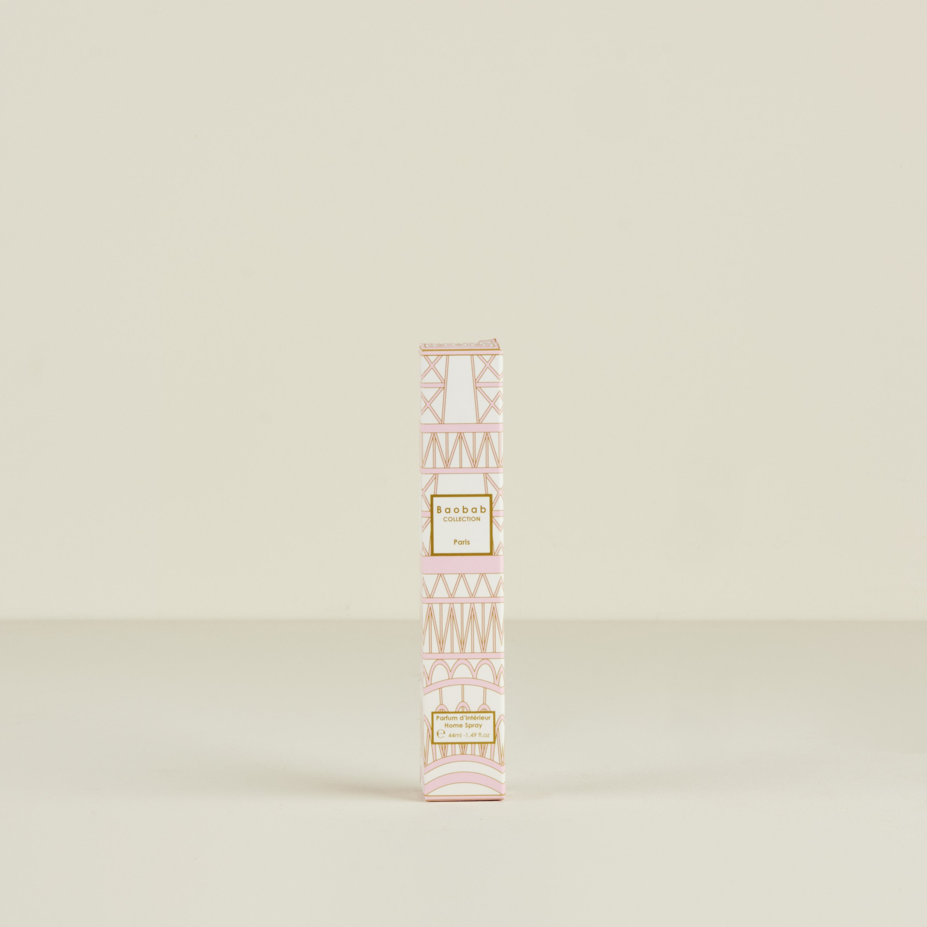 Decorative cylindrical product with geometric pattern on a beige background