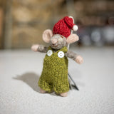 Mouse in Green Overalls Felt Ornament