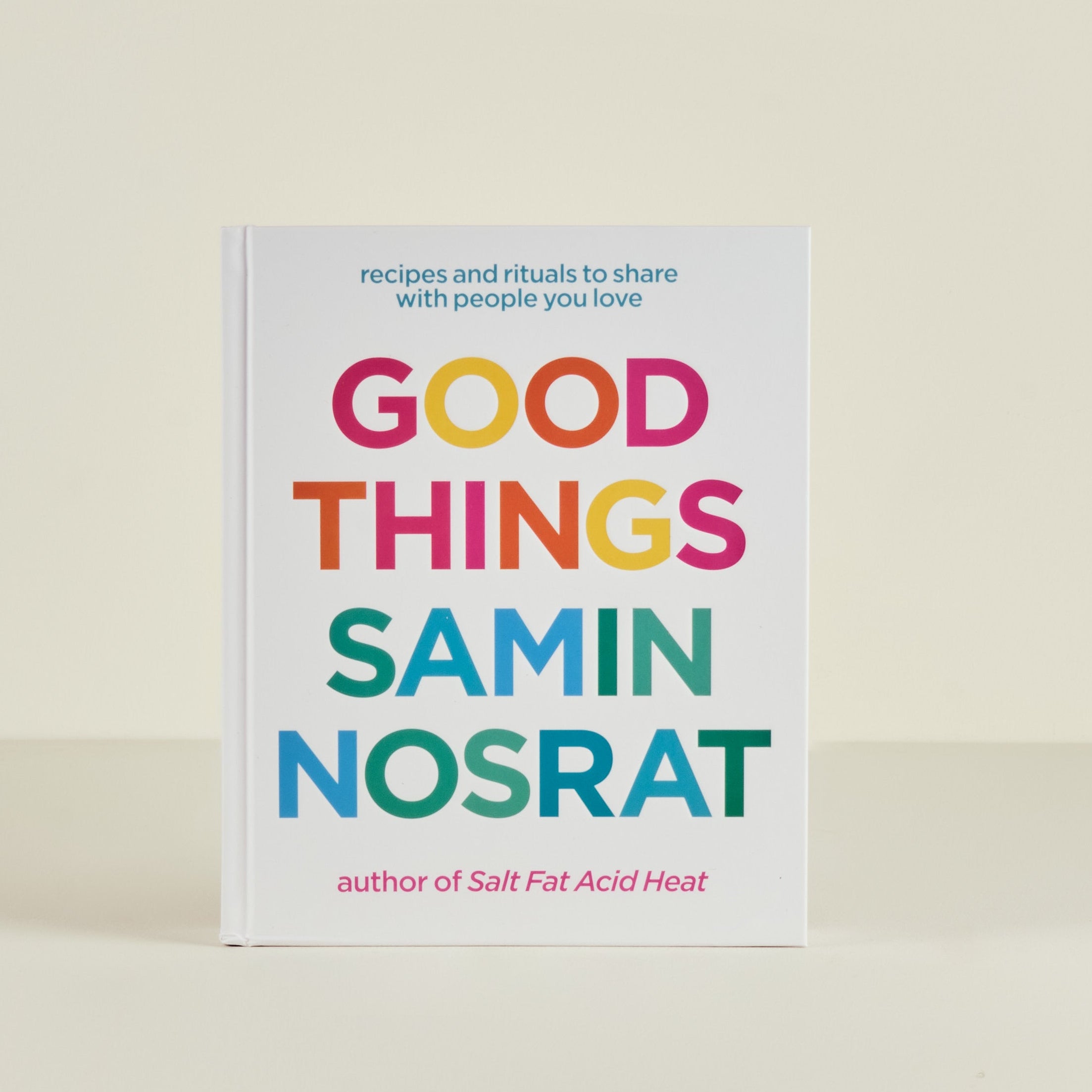 Book titled 'Good Things' by Samin Nosrat on a beige background