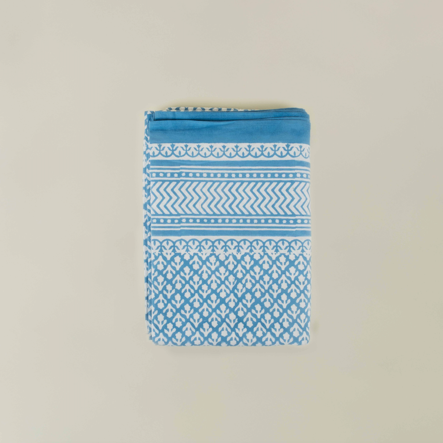 Blue Block Print Cotton Tablecloth