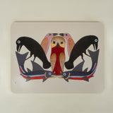 birds owl fish on beige background