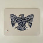 blue owl on beige background