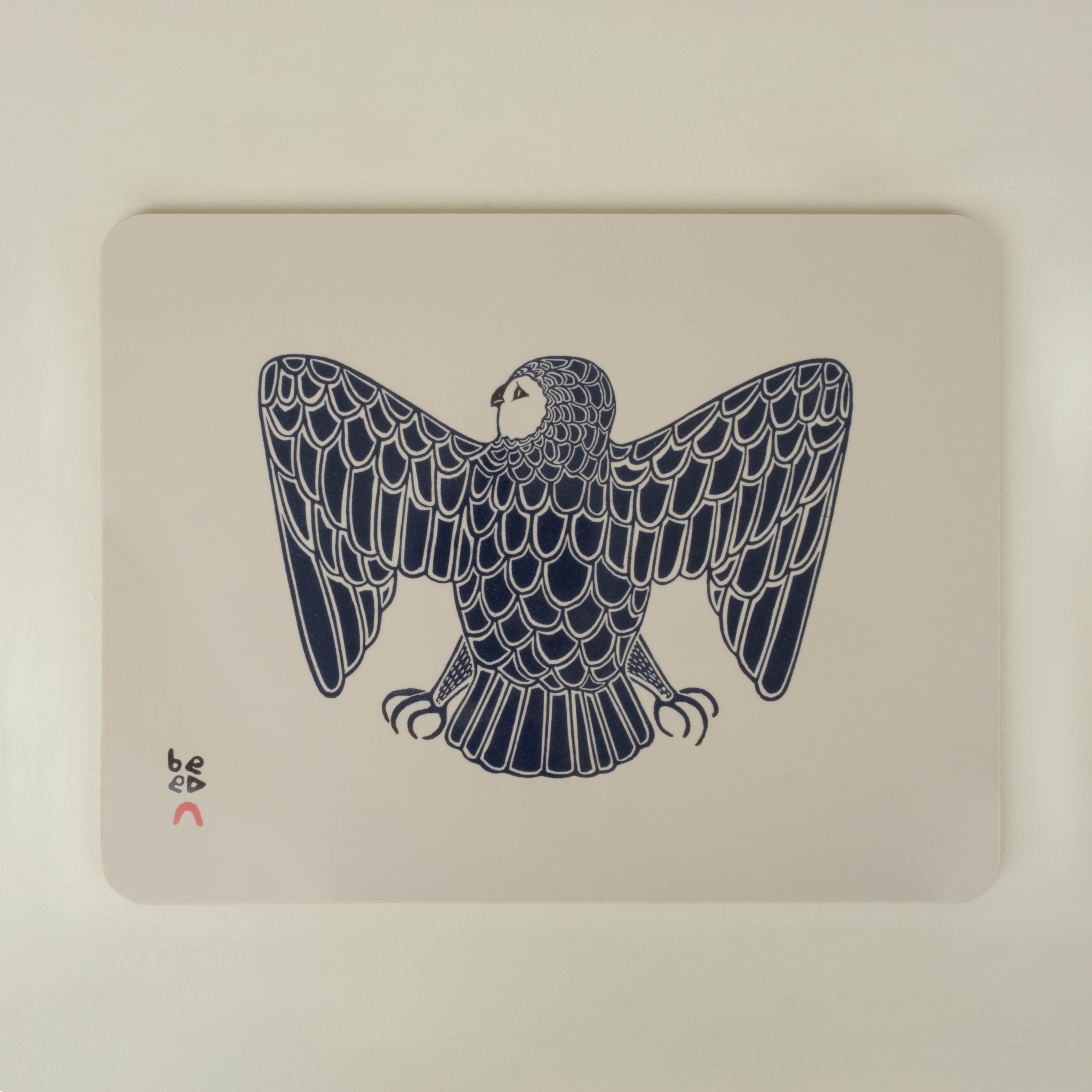 blue owl on beige background