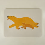 Illustration of a large bear and a cub on a beige background