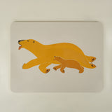 Illustration of a large bear and a cub on a beige background