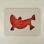 Red walrus illustration on a beige background