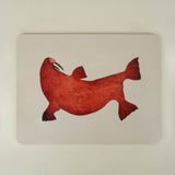 Red walrus illustration on a beige background