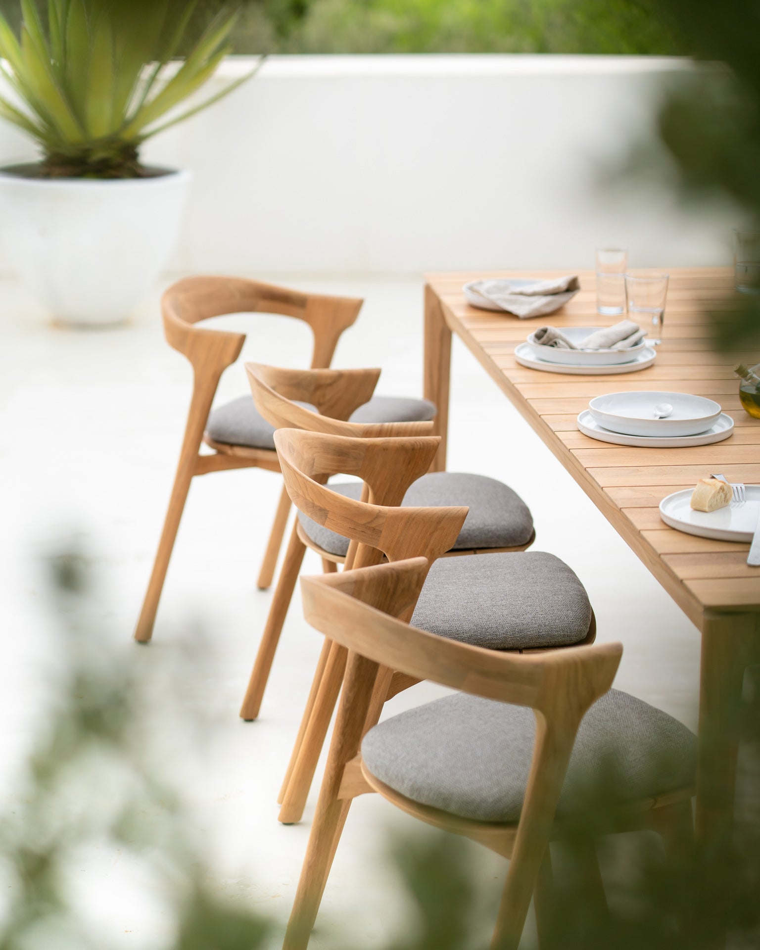 Bok Outdoor Dining Chair, Teak w/ Mocha Fabric