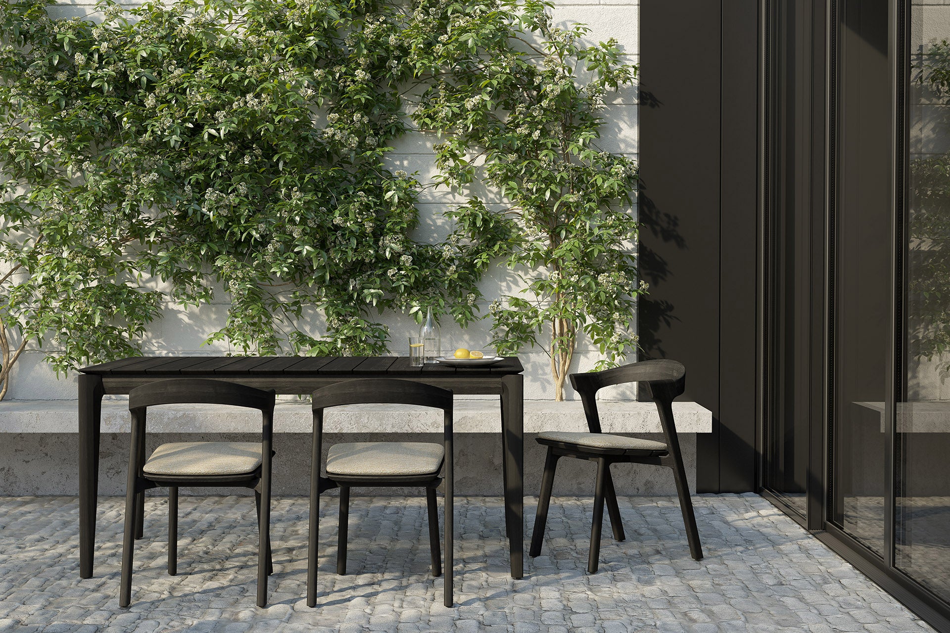 Bok Outdoor Dining Table, Black Teak 78.5"
