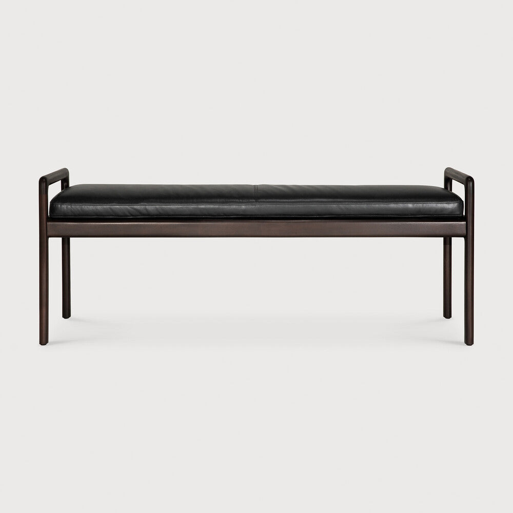 Jack Bench, Varnished Mahogany, Dark Brown, Black Leather