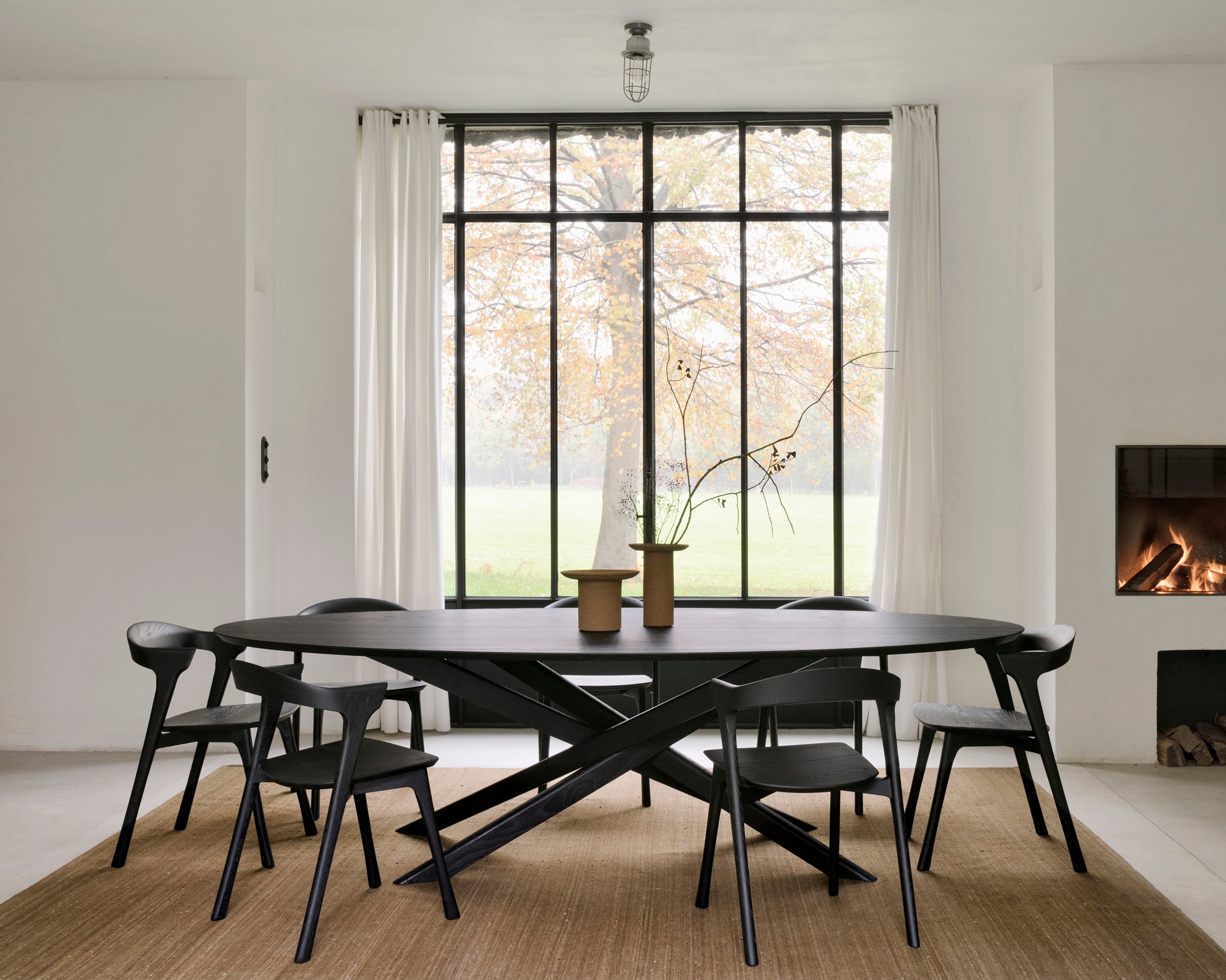 Mikado Round Dining Table, Black Oak
