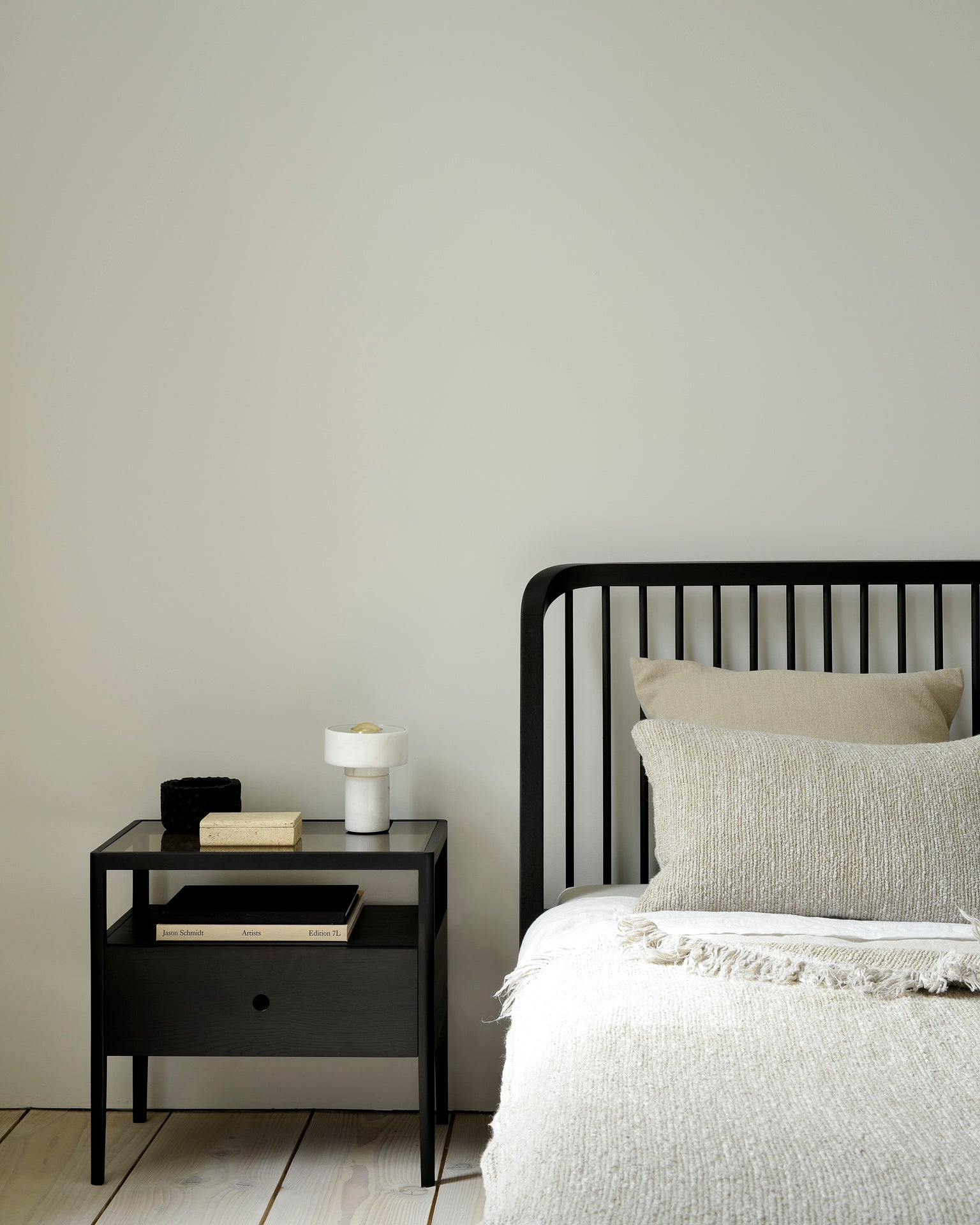Oak Spindle Bedside Table, Black