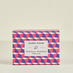 Box of 'Famous Women Trivia' game from Games Room on a beige background